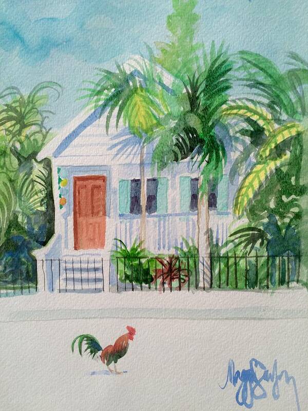 Key West Cottage Tropical Cottage Florida Keys Tropic Poster featuring the painting Key West Cottage by Maggii Sarfaty