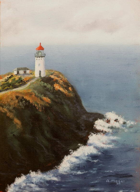 Painting Poster featuring the painting Kilauea Lighthouse by Alan Mager