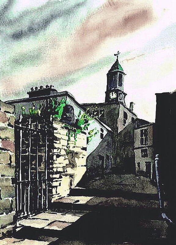 Val Byrne Poster featuring the painting Kilkenny City Clocktower laneway by Val Byrne
