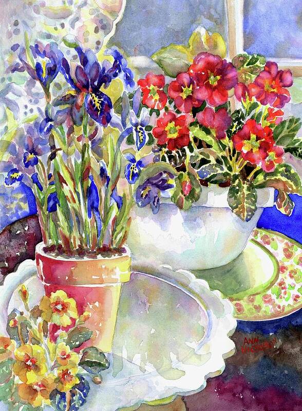 Watercolor Poster featuring the painting Kitchen Primrose I by Ann Nicholson