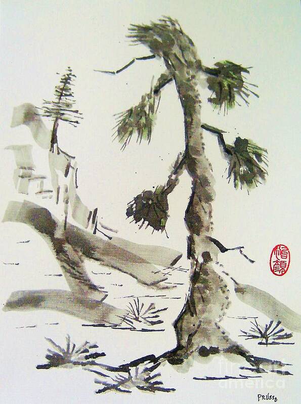 Landscape Poster featuring the painting Korei-sha matsunoki by Thea Recuerdo