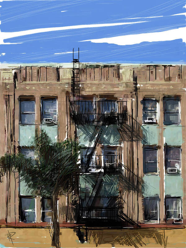 Los Angeles Poster featuring the mixed media LA Apartment Building by Russell Pierce