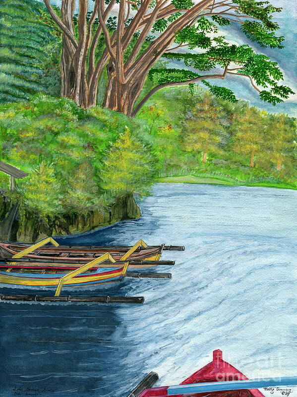 Bali Poster featuring the painting Lake Bratan Boats Bali Indonesia by Melly Terpening