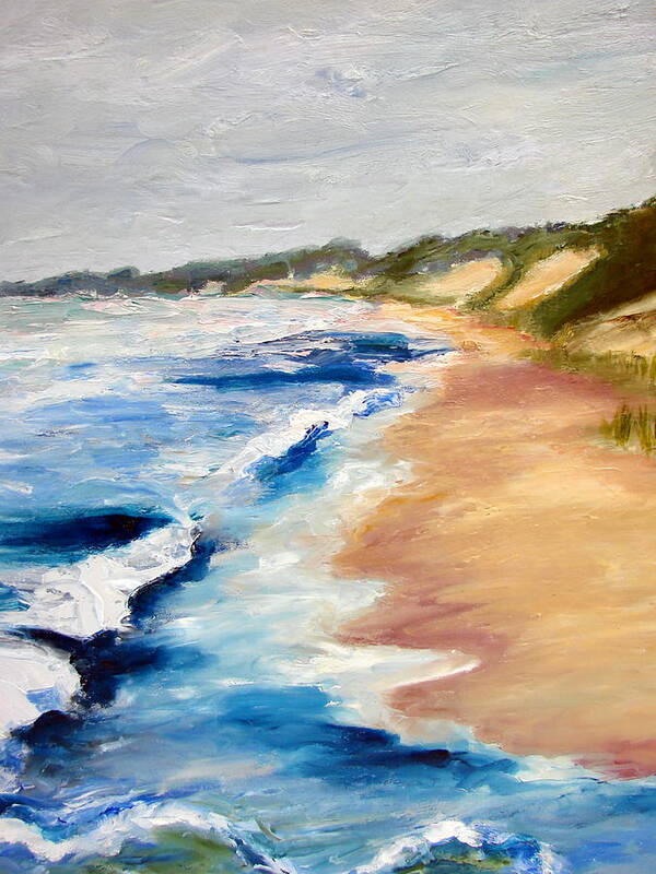 Whitecaps Poster featuring the painting Lake Michigan Beach with Whitecaps Detail by Michelle Calkins