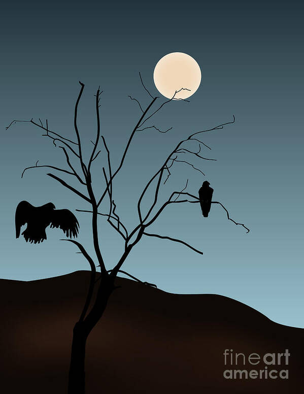 Birds Poster featuring the digital art Landscape with Tree Vultures and Moon by David Gordon