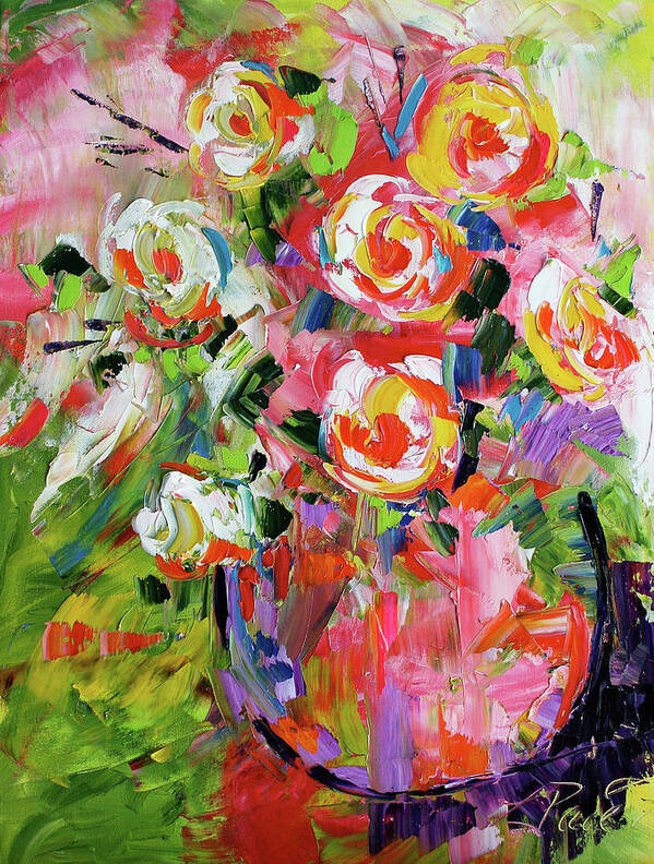 Flower Painting Poster featuring the painting Late Roses by Laurie Pace