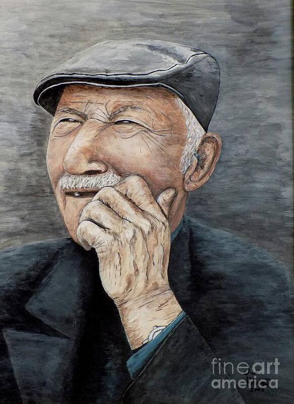 Old Man Poster featuring the painting Laughing Old Man by Judy Kirouac