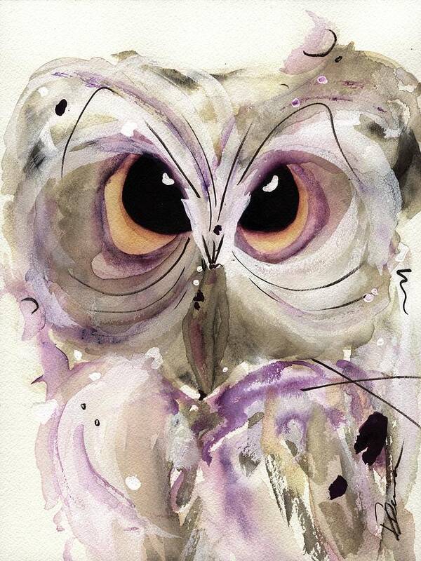 Owl Poster featuring the painting Lavender Owl by Dawn Derman