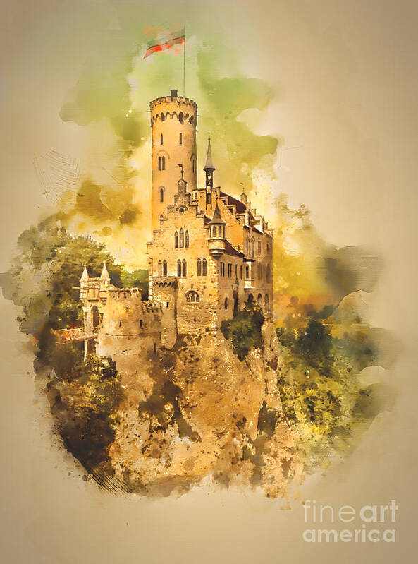 Watercolour Poster featuring the photograph Liechenstein Castle by Jack Torcello