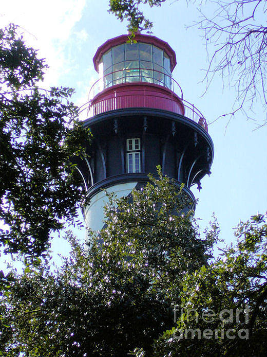 Lighthouse Poster featuring the photograph Lighthouse among the live oaks by Barbara Oberholtzer