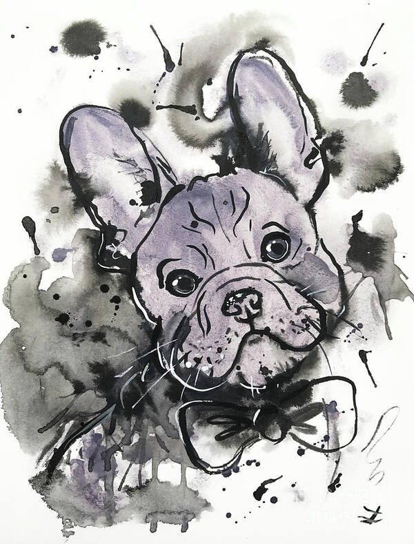 French Bulldog Poster featuring the painting Lilac Frenchie by Zaira Dzhaubaeva