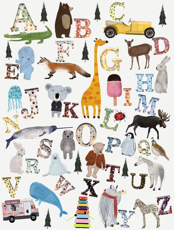 Animals Poster featuring the painting Little Nature Alphabet by Bri Buckley