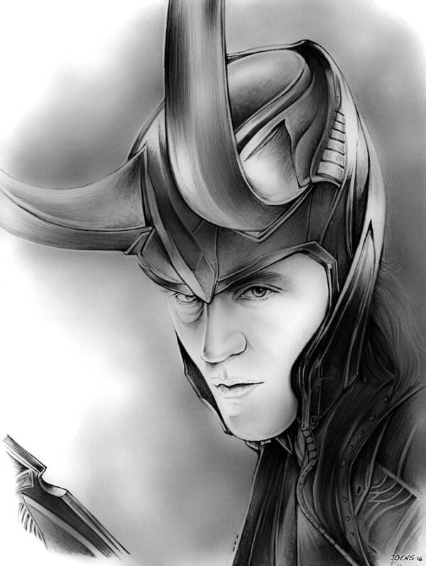Hiddleston Poster featuring the drawing Loki by Greg Joens