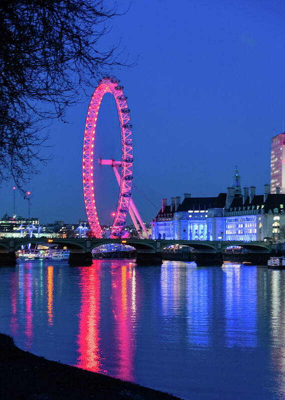 London Poster featuring the photograph London Eye at Night by Steven Richman