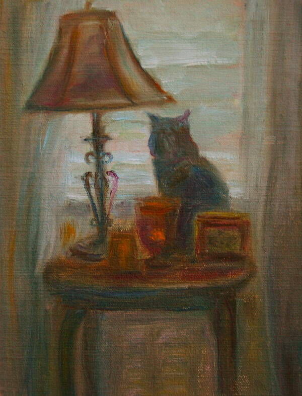 Cat Poster featuring the painting Longing- a Not-So-Stillife by Quin Sweetman
