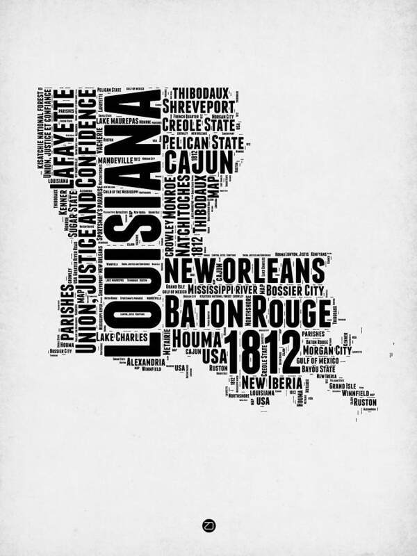  Poster featuring the digital art Louisiana Word Cloud Map 2 by Naxart Studio