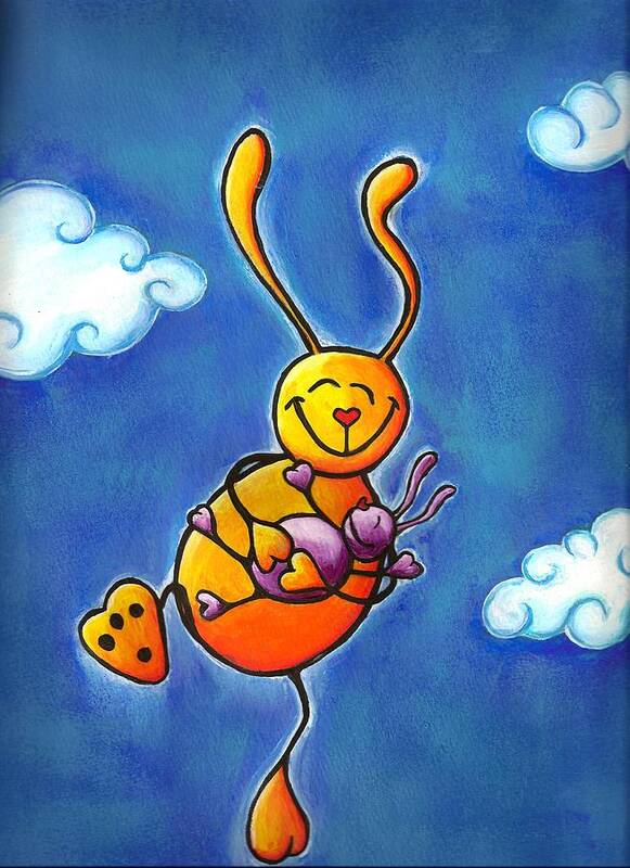 Bunny Poster featuring the painting Love Bunnies High in Sky by Laura Ostrowski