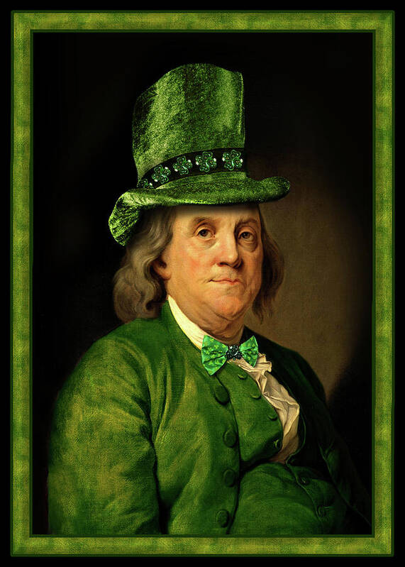Ben Franklin Poster featuring the mixed media Lucky Ben Franklin in Green by Gravityx9 Designs
