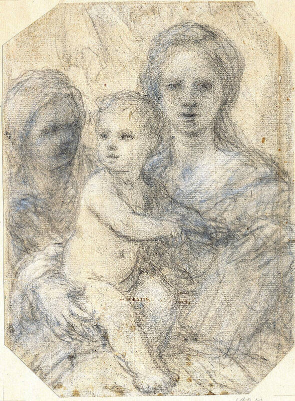 Elisabetta Sirani Poster featuring the drawing Madonna and Child by Elisabetta Sirani