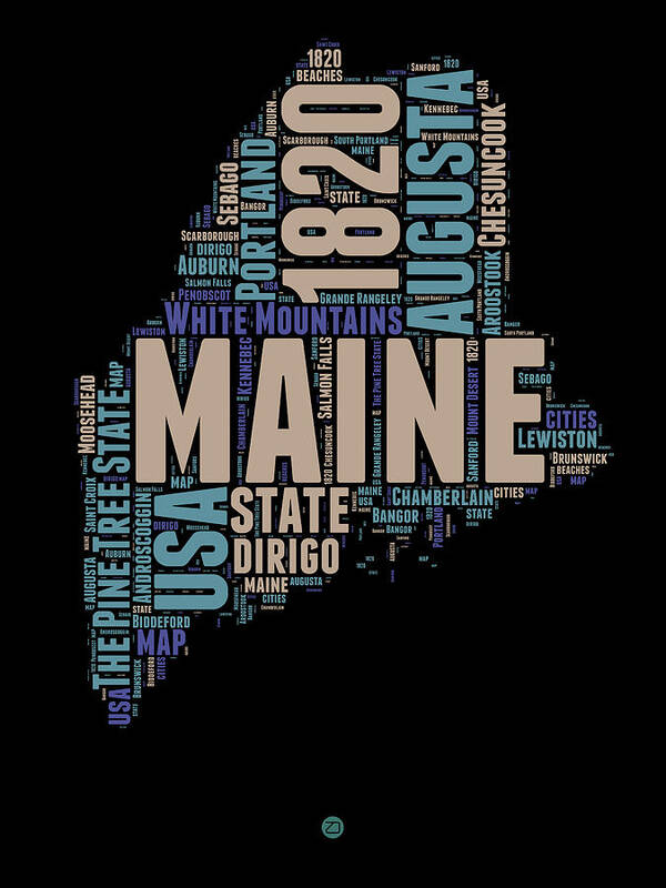 Maine Poster featuring the digital art Maine Word Cloud 1 by Naxart Studio