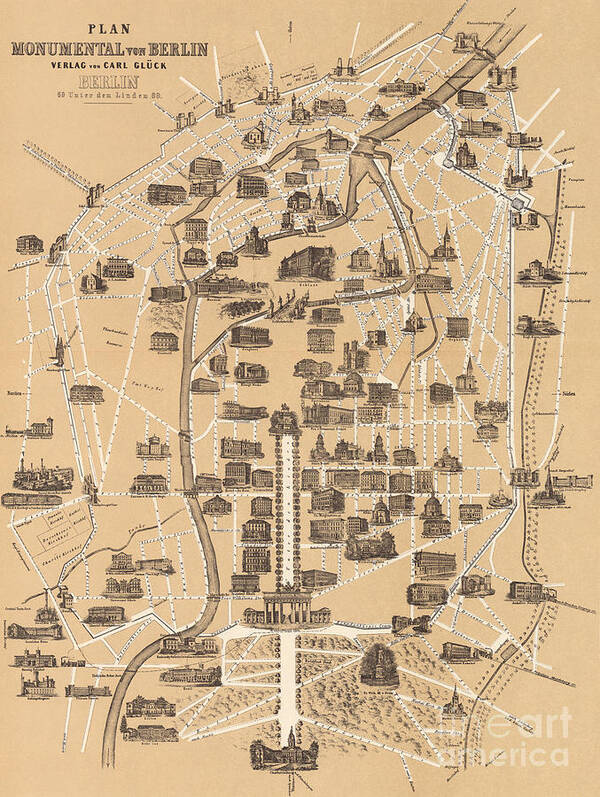 Maps Poster featuring the drawing Map of Berlin, 1860 by German School