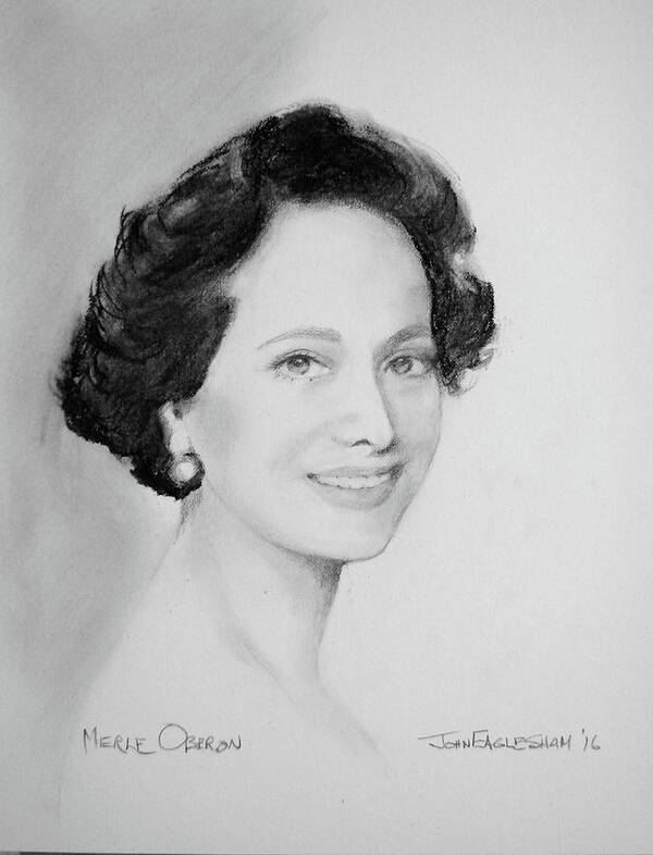  Poster featuring the drawing Merle Oberon by John Eaglesham