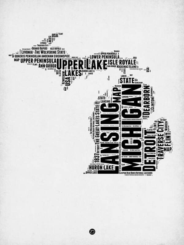 Michigan Poster featuring the digital art Michigan Word Cloud Map 2 by Naxart Studio