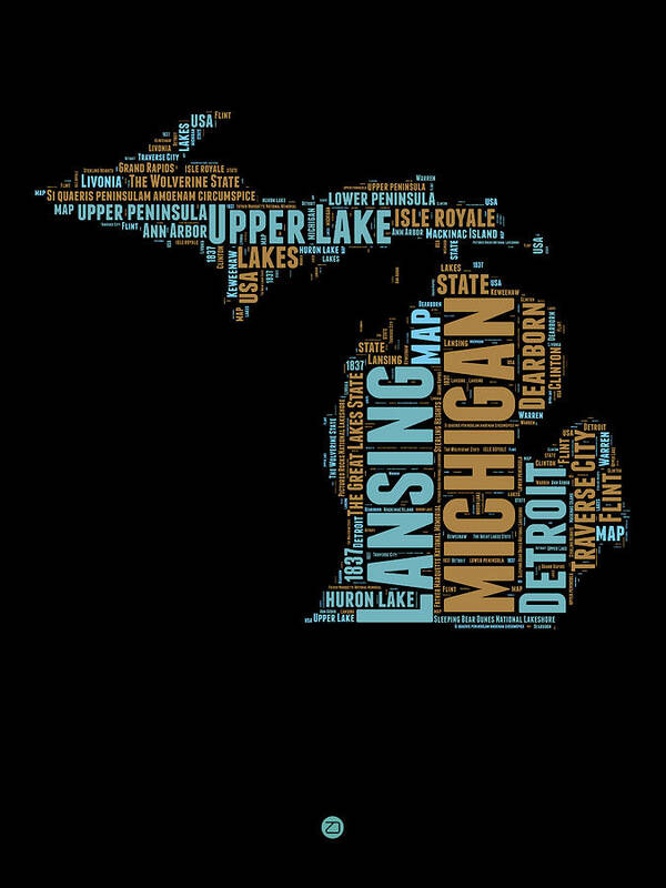 Michigan Poster featuring the digital art Michigan Word Cloud Map1 by Naxart Studio