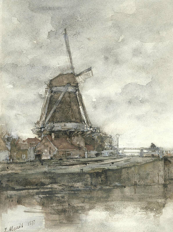 19th Century Painters Poster featuring the painting Mill and the Bridge at the North West Buitensingel Hague by Jacob Maris