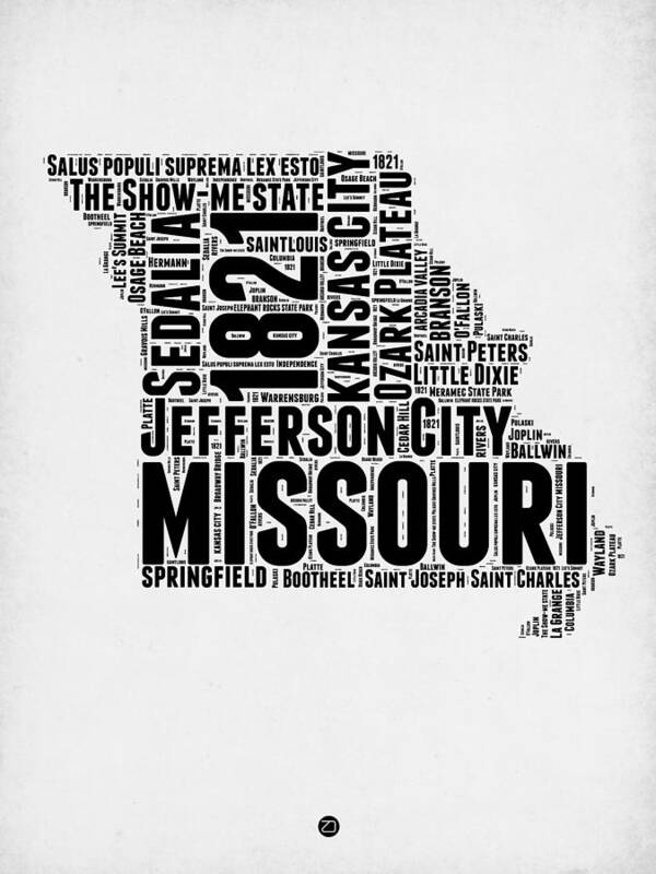 Missouri Poster featuring the digital art Missouri Word Cloud Map 2 by Naxart Studio