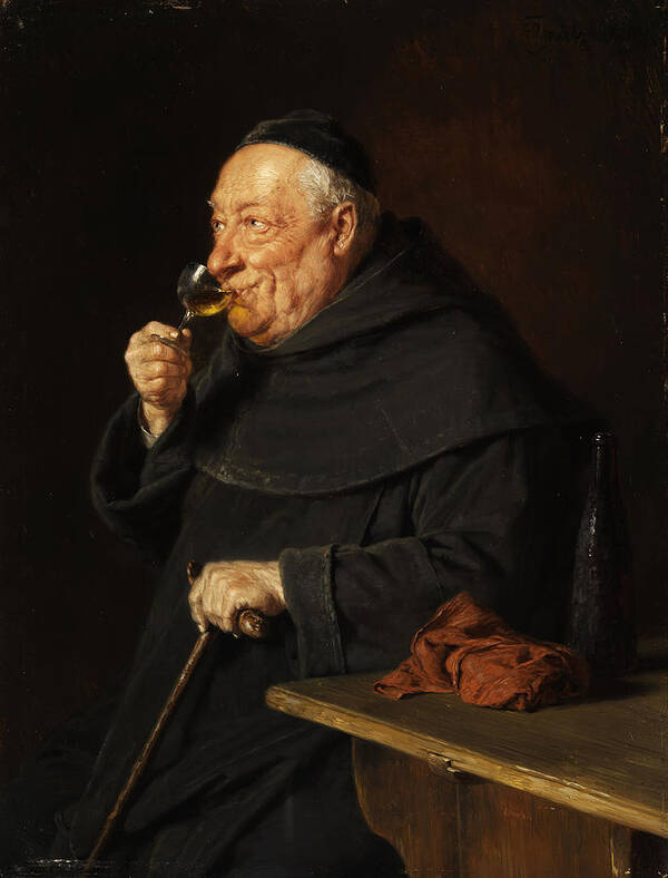 Monk Poster featuring the painting Monk with a wine by Eduard von Grutzner