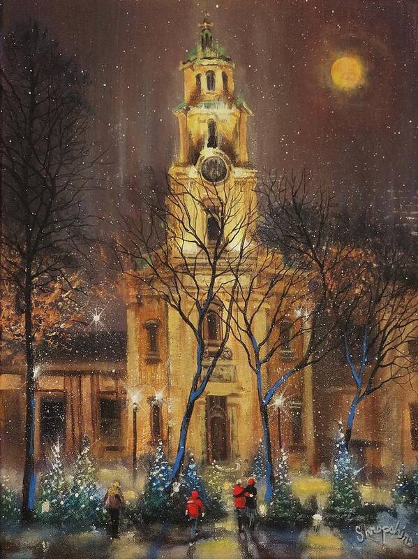 Christmas Display Poster featuring the painting Moon Over Cathedral Square by Tom Shropshire