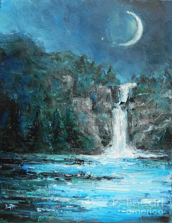 Waterfall Poster featuring the painting Moon over Linville Gorge by Dan Campbell
