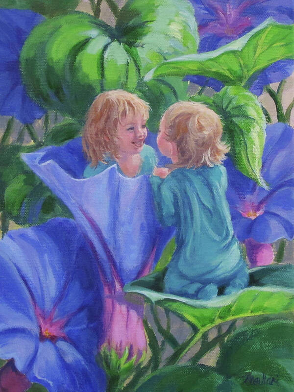 Baby Poster featuring the painting Morning Glories by Karen Ilari