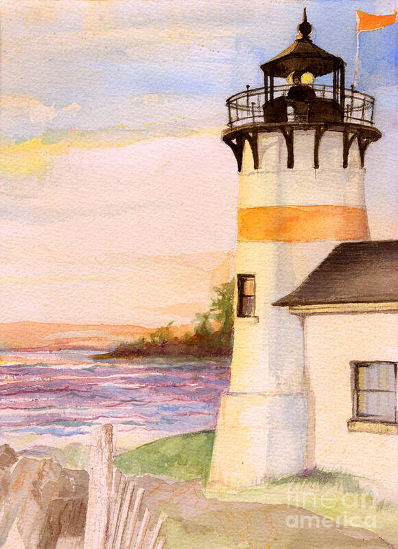 Landscape Poster featuring the painting Morning, Lighthouse by Nancy Watson