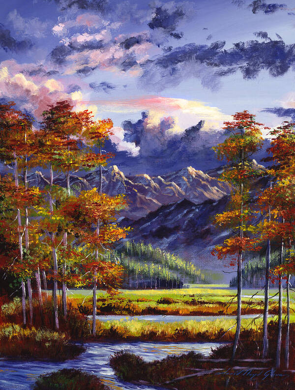Mountains Poster featuring the painting Mountain River Valley by David Lloyd Glover