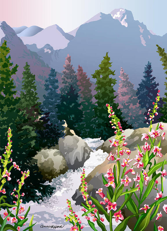 Rocky Mountains Poster featuring the digital art Mountain Stream by Anne Gifford