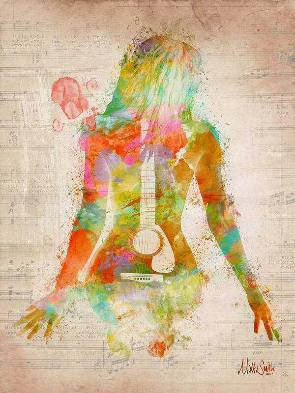 Guitar Poster featuring the digital art Music Was My First Love by Nikki Marie Smith