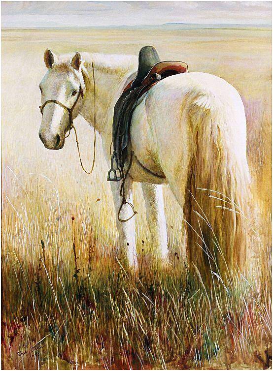 Horse Poster featuring the painting My White Horse by Ji-qun Chen