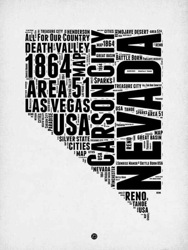 Nevada Poster featuring the digital art Nevada Word Cloud 3 by Naxart Studio