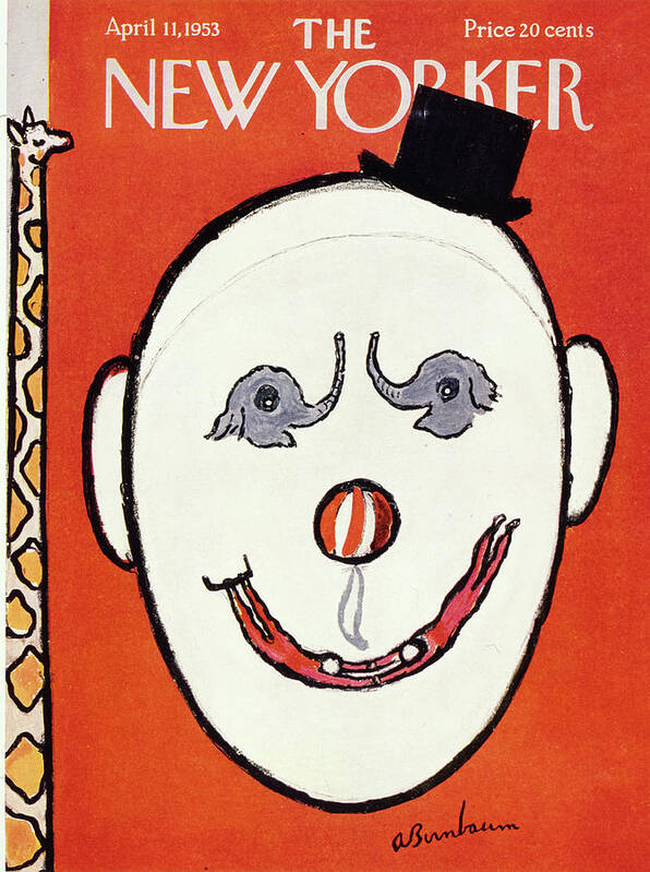 Clown Poster featuring the drawing New Yorker April 11 1953 by Abe Birnbaum