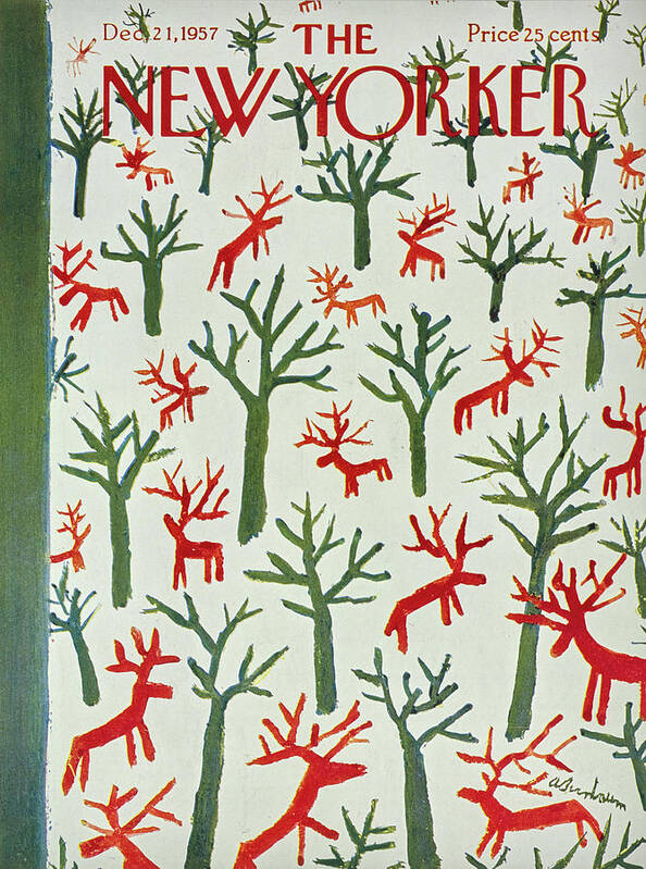Reindeer Poster featuring the painting New Yorker December 21 1957 by Abe Birnbaum