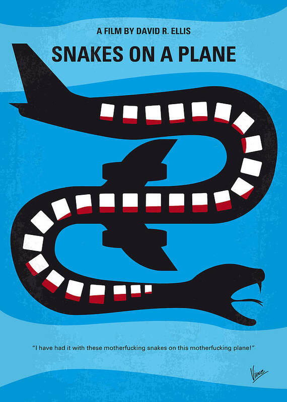 Snakes On A Plane Poster featuring the digital art No501 My Snakes on a Plane minimal movie poster by Chungkong Art
