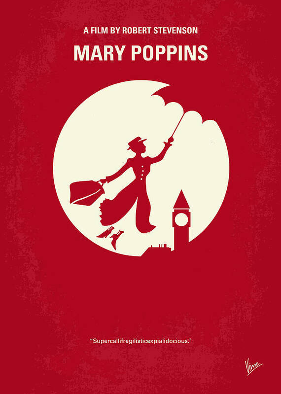 Mary Poppins Poster featuring the digital art No539 My Mary Poppins minimal movie poster by Chungkong Art