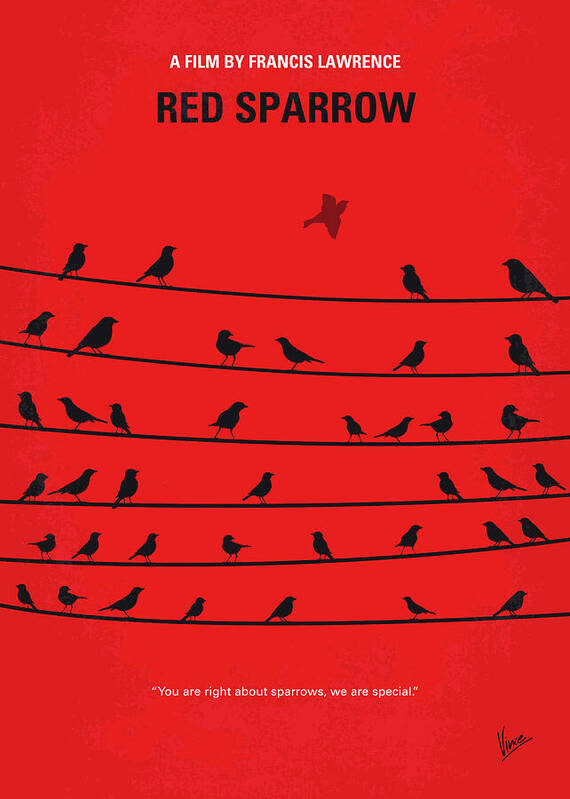 Red Sparrow Poster featuring the digital art No960 My Red Sparrow minimal movie poster by Chungkong Art