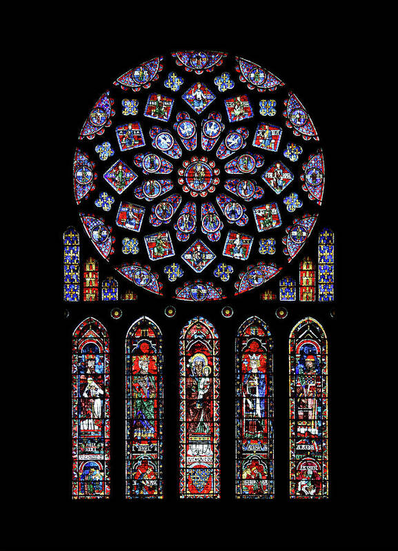 Chartres Poster featuring the glass art North Rose Window of Chartres Cathedral by Photographed by Guillaume Piolle