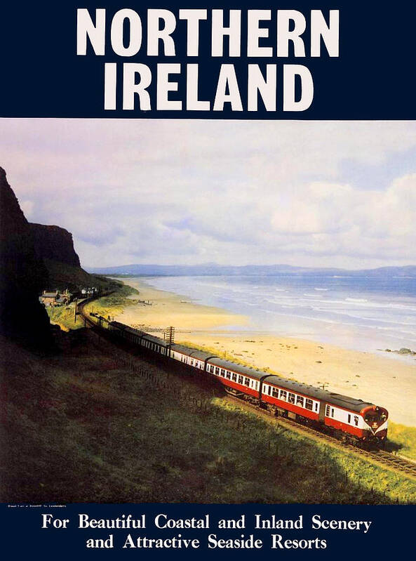 Northern Ireland Coast Poster featuring the painting Northern Ireland coast, railway, train, travel Poster by Long Shot