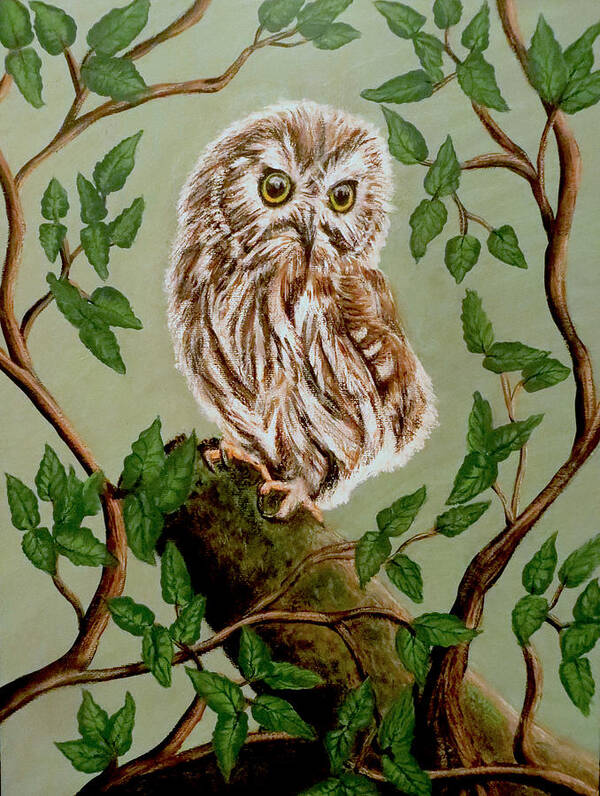 Painting Poster featuring the painting Northern Saw-Whet Owl by Teresa Wing