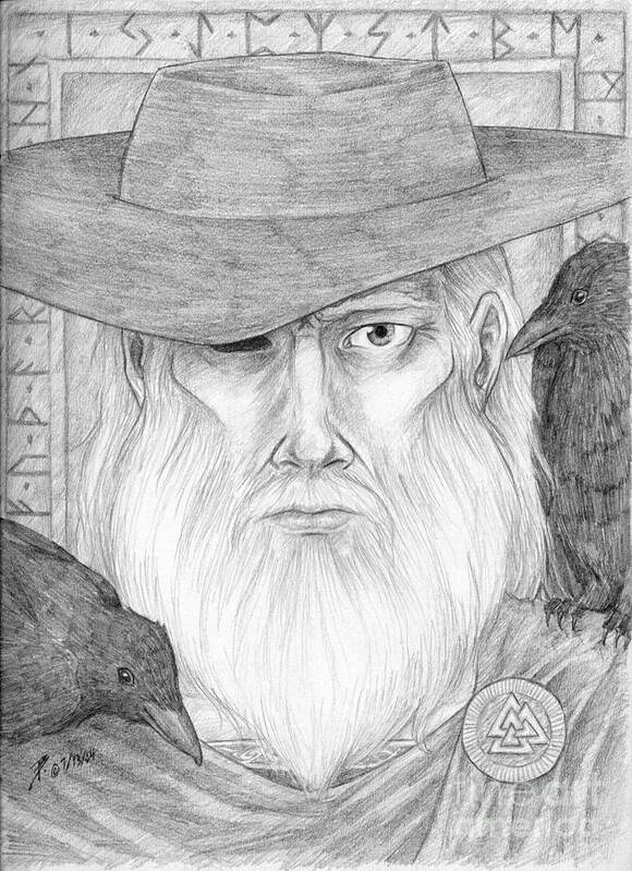 Graphite Poster featuring the drawing Odin by Brandy Woods