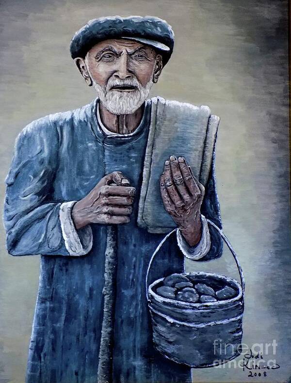 Old Man Poster featuring the painting Old Man with His Stones by Judy Kirouac